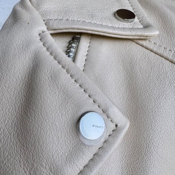 Pinko Cream and Sage Green Leather Moto Jacket - Picture 6 of 15
